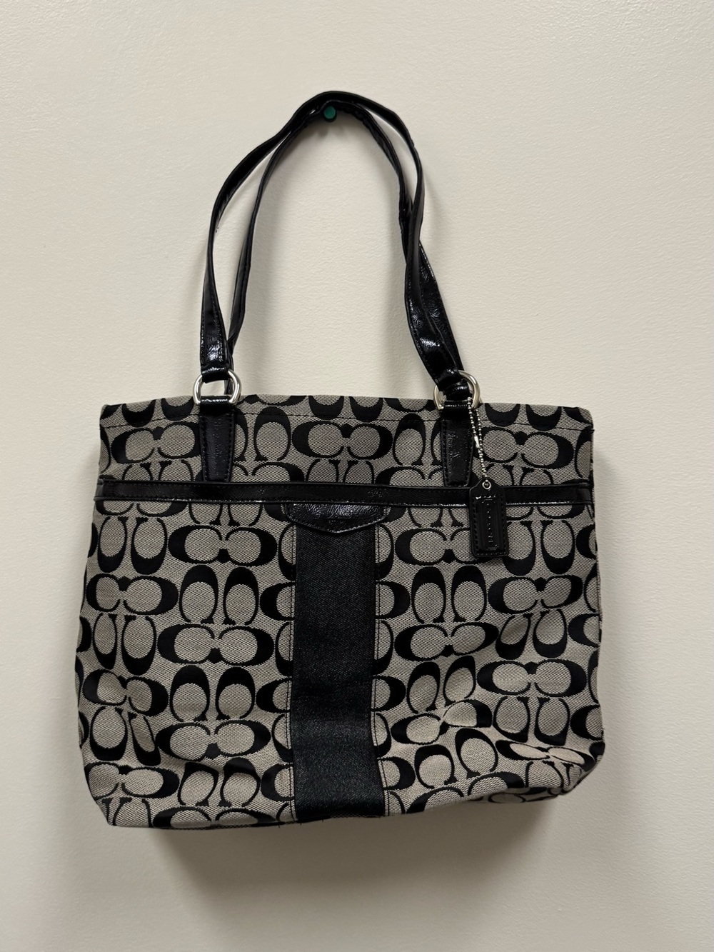 Coach Black and Cream Signature Canvas Tote